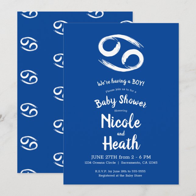 CANCER Zodiac June July Astrology Baby Shower Invitation (Front/Back)
