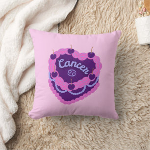 Cancer Zodiac Pastel Heart Birthday Cake Cushion