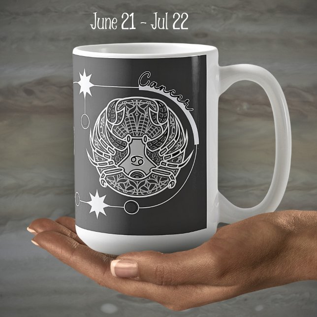 Cancer Zodiac Sign Astrology Mandala Grey White Coffee Mug (Creator Uploaded)
