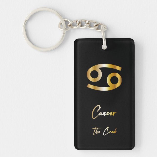 Cancer Zodiac Sign, Black & Gold Keychain (Front)