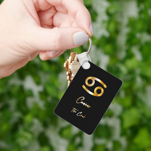 Cancer Zodiac Sign, Black & Gold Keychain (Hand)