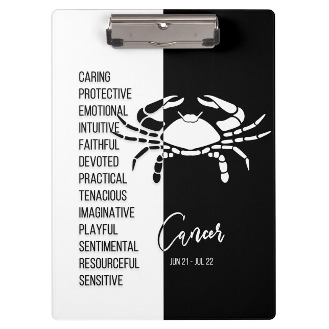 Cancer Zodiac Sign Black & White Clipboard (Front)