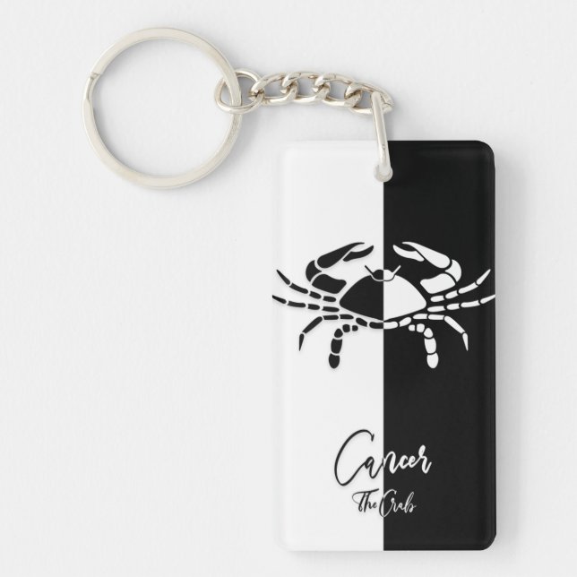 Cancer Zodiac Sign, Black & White Keychain (Front)