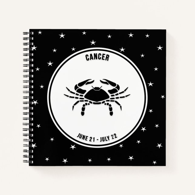 Cancer Zodiac Sign, Black & White Notebook (Front)