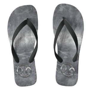 Cancer Zodiac Sign in Distressed Steel Style Jandals