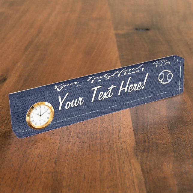 Cancer Zodiac Sign on Blue Carbon Fiber Decor Nameplate (Side)