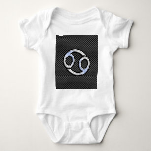 Cancer Zodiac Sign on Charcoal Carbon Fibre Print Baby Bodysuit