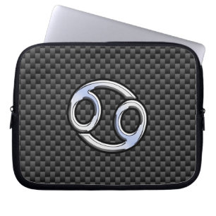 Cancer Zodiac Sign on Charcoal Carbon Fibre Print Laptop Sleeve