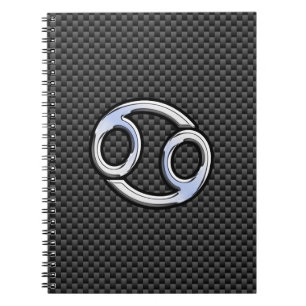 Cancer Zodiac Sign on Charcoal Carbon Fibre Print Spiral Notebook