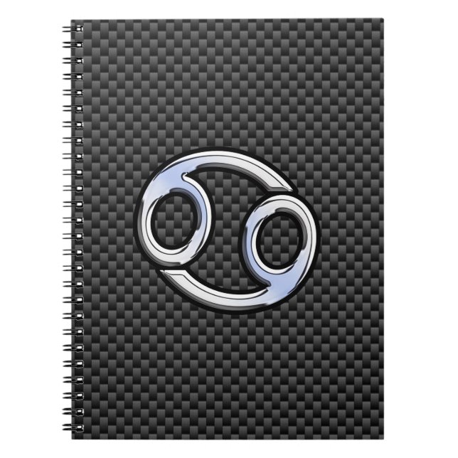 Cancer Zodiac Sign on Charcoal Carbon Fibre Print Spiral Notebook (Front)