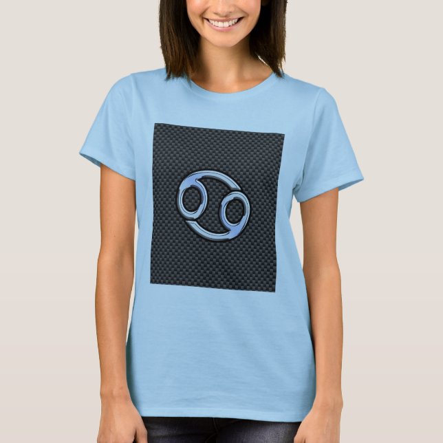 Cancer Zodiac Sign on Charcoal Carbon Fibre Print T-Shirt (Front)