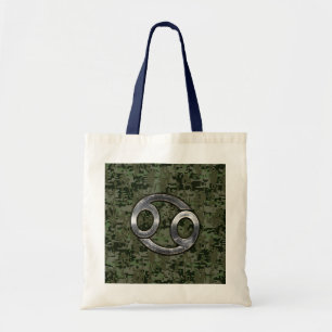 Cancer Zodiac Sign on Green Digital Camouflage Tote Bag