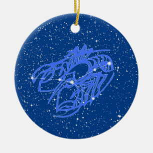 Cancer Zodiac Sign with Stars on Deep Blue Ceramic Ceramic Tree Decoration