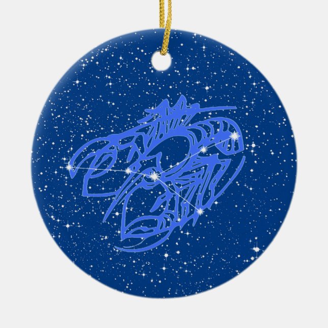Cancer Zodiac Sign with Stars on Deep Blue Ceramic Tree Decoration (Front)