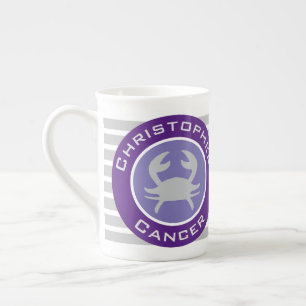 Cancer Zodiac Star Sign with Owner's Name on a Bone China Mug