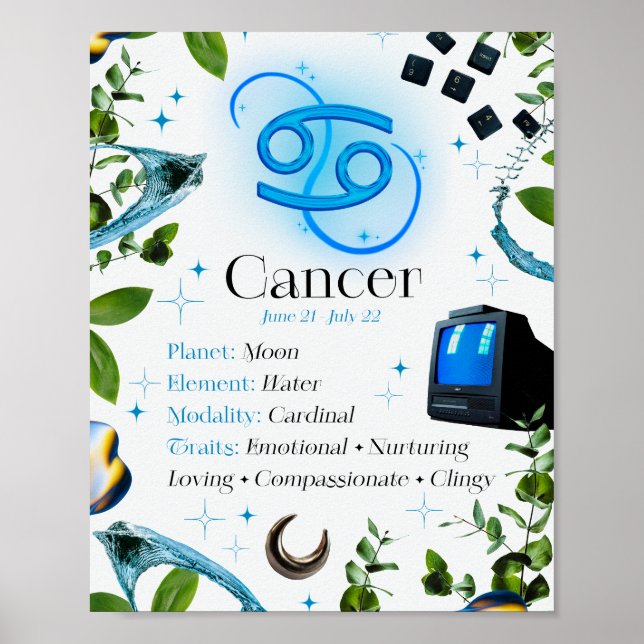 Cancer Zodiac Star Sign Y2K White 4:5 Poster (Front)