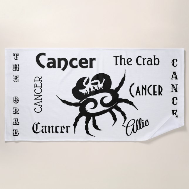 Cancer Zodiac Symbol and Sign Beach Towel (Front)