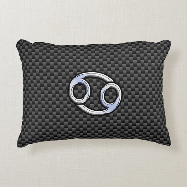 Cancer Zodiac Symbol Black Carbon Fibre Print Decorative Cushion (Front)