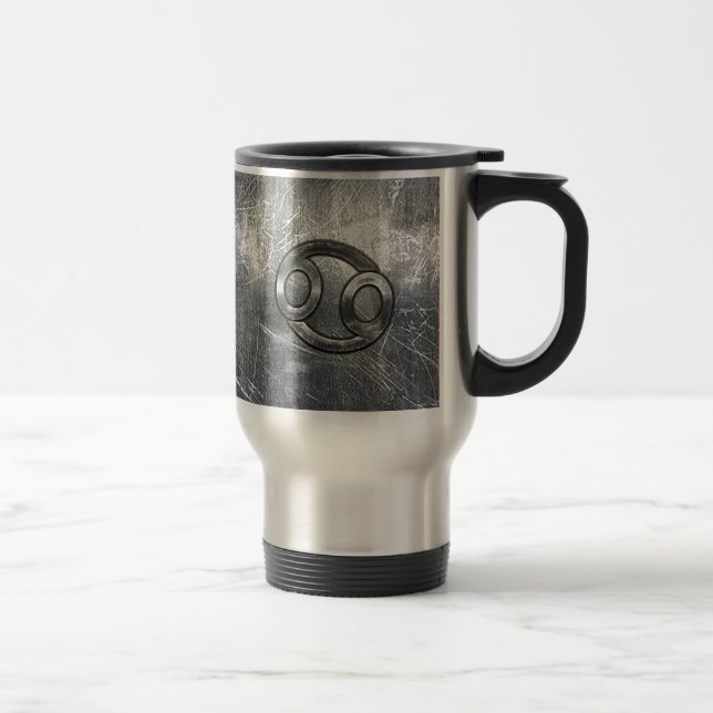 Cancer Zodiac Symbol in Distressed Decor Travel Mug (Right)