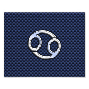 Cancer Zodiac Symbol Navy Blue Carbon Fibre Print