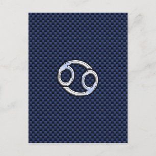 Cancer Zodiac Symbol Navy Blue Carbon Fibre Print Postcard
