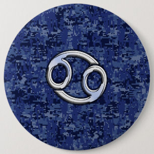 Cancer Zodiac Symbol Navy Blue Digital Camouflage 6 Cm Round Badge