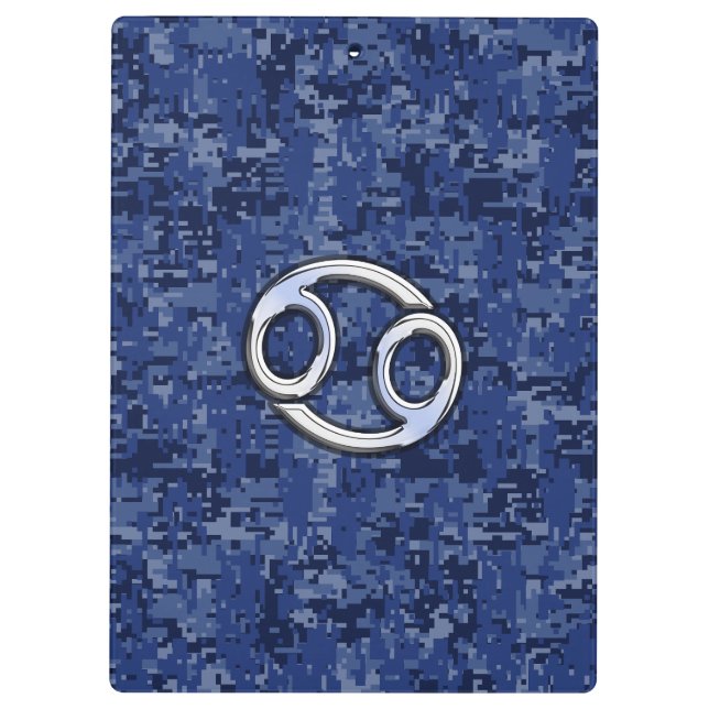 Cancer Zodiac Symbol Navy Blue Digital Camouflage Clipboard (Back)