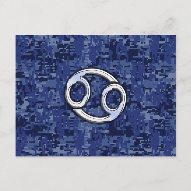 Cancer Zodiac Symbol Navy Blue Digital Camouflage Postcard (Front)