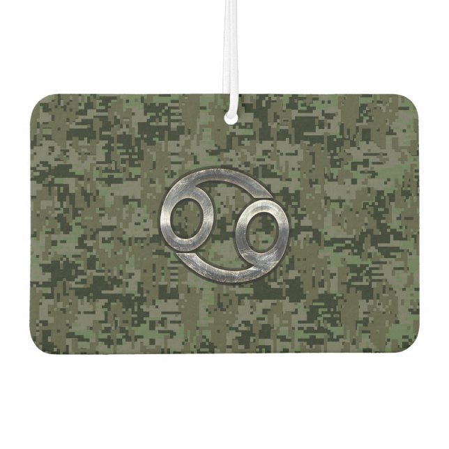 Cancer Zodiac Symbol on Green Digital Camo Car Air Freshener (Front)