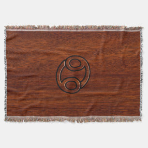 Cancer Zodiac Symbol on Mahogany Style Throw Blanket