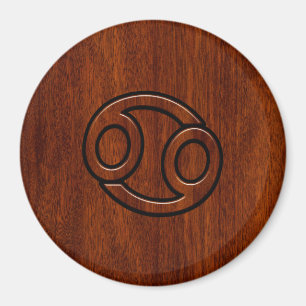 Cancer Zodiac Symbol on Mahogany Wood Style Magnet