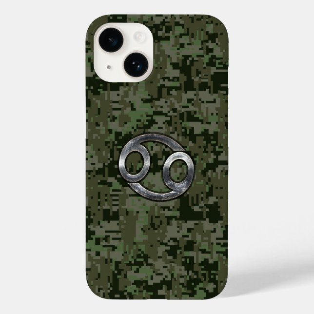Cancer Zodiac Symbol on Woodland Camo Case-Mate iPhone Case (Back)
