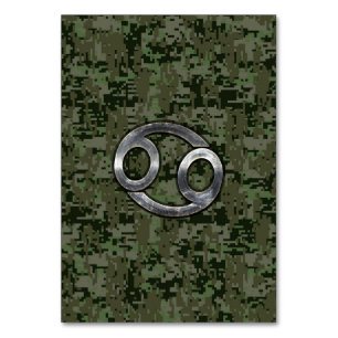 Cancer Zodiac Symbol on Woodland Digital Camo Table Number