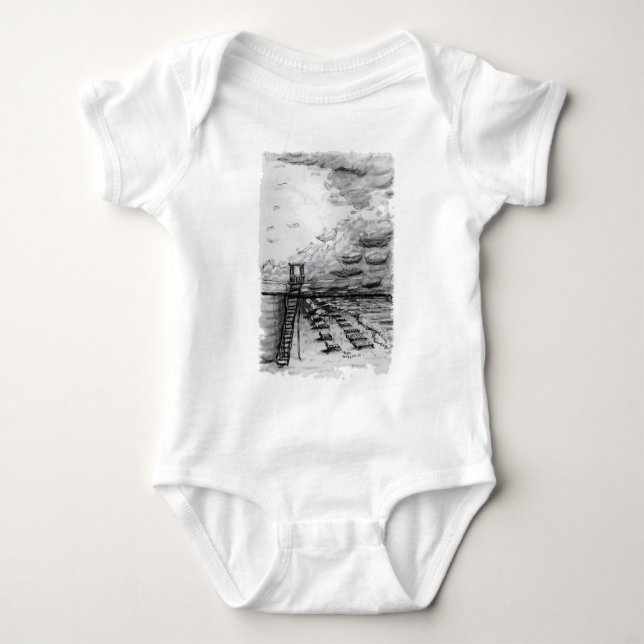 Cancun Beach cloudy black and white Baby Bodysuit (Front)