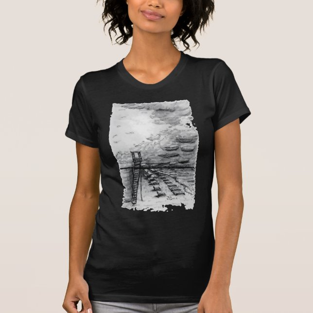 Cancun Beach cloudy black and white T-Shirt (Front)