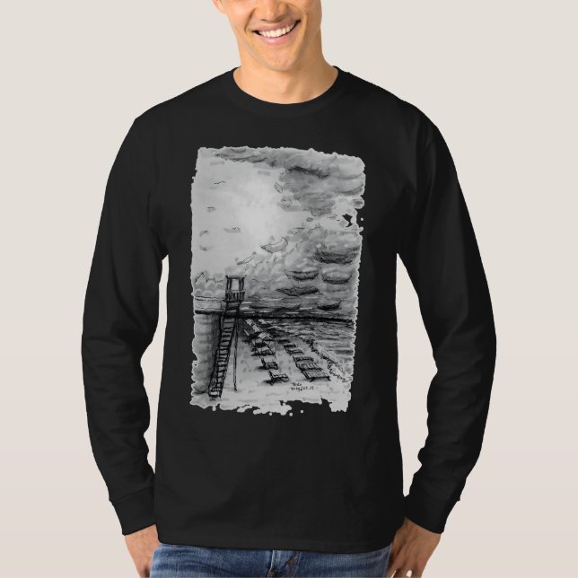 Cancun Beach cloudy black and white T-Shirt (Front)