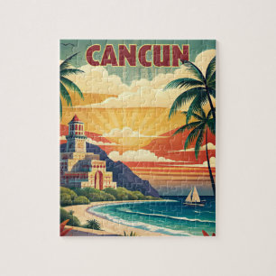 Cancun Beach Mexico Vintage Travel Jigsaw Puzzle