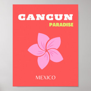 Cancun, Cancun Travel Art, Preppy, Pink, Red Poster