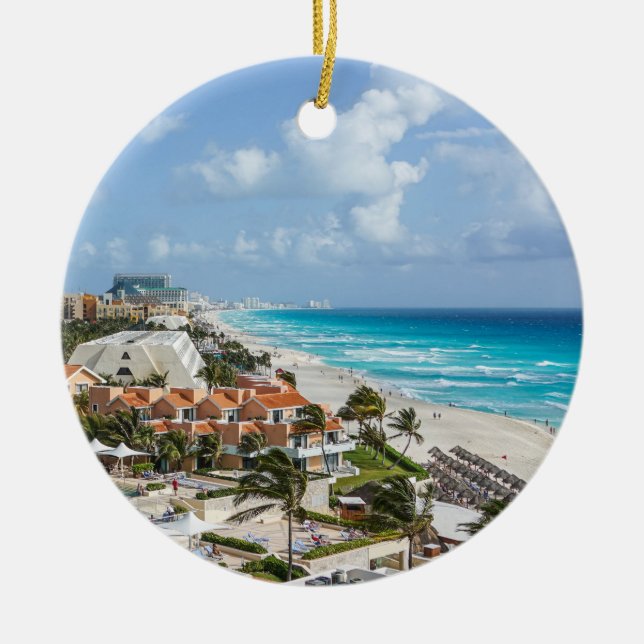 Cancun city on beachside ceramic tree decoration (Front)