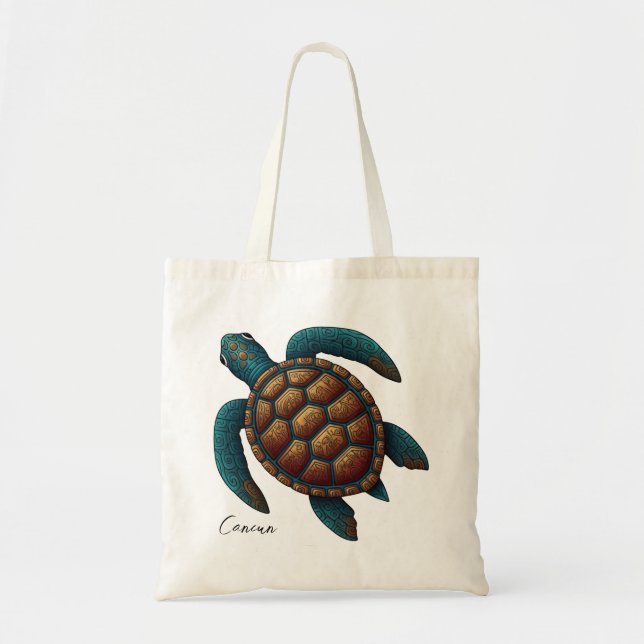 Cancun Mayan design sea turtle Tote Bag (Front)