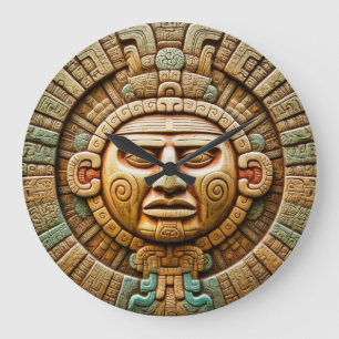 Cancun Mayan Sun God Mexico Travel Large Clock