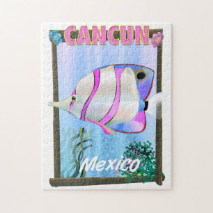 Cancun Mexican tropical travel poster Jigsaw Puzzle