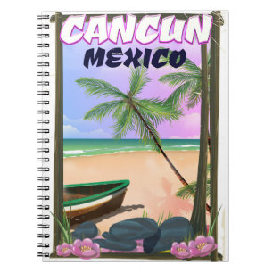 Cancun Mexico beach poster. Spiral Notebook