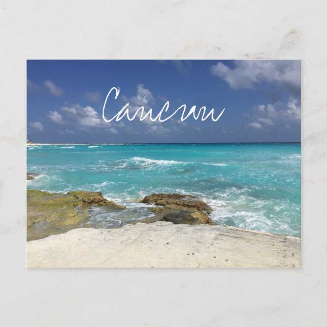Cancun Mexico Beach Rocky Ocean Waves Postcard (Front)