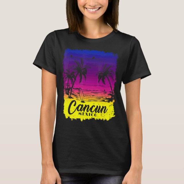 Cancun Mexico Beach Spring Break Vacation Surfing  T-Shirt (Front)