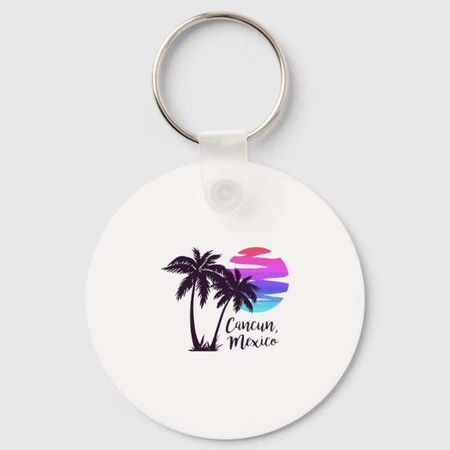 Cancun Mexico Beach Summer Vacation Palm Trees Sun Key Ring (Front)