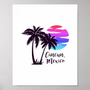 Cancun Mexico Beach Summer Vacation Palm Trees Sun Poster