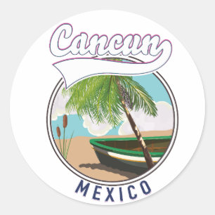 Cancun Mexico Beach travel logo Classic Round Sticker