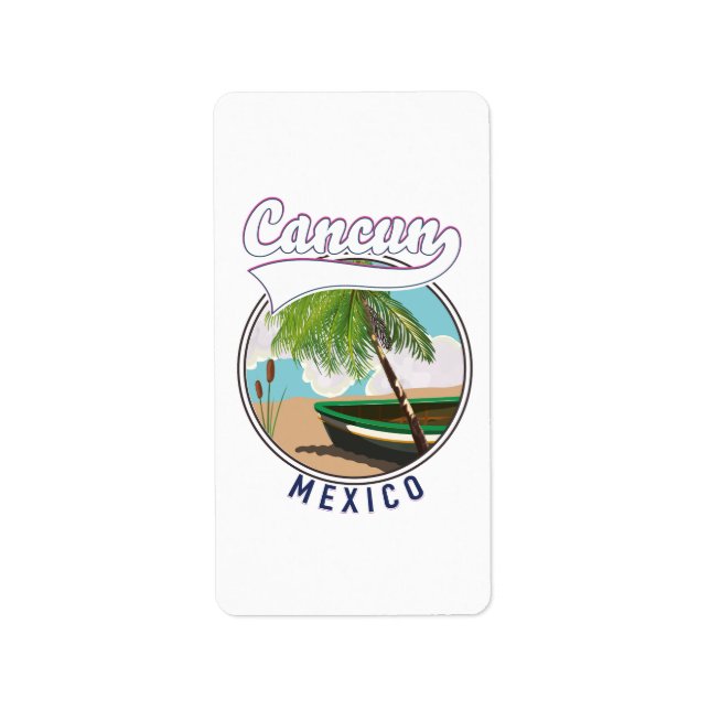 Cancun Mexico Beach travel logo Label (Front)