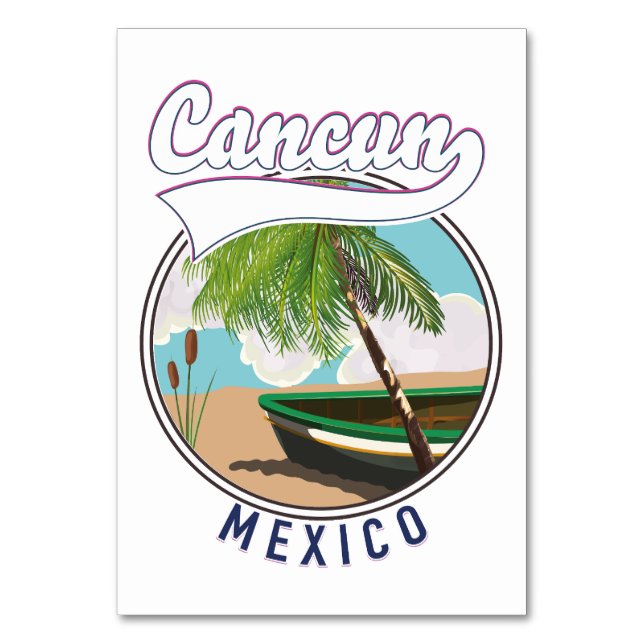 Cancun Mexico Beach travel logo Table Number (Front)